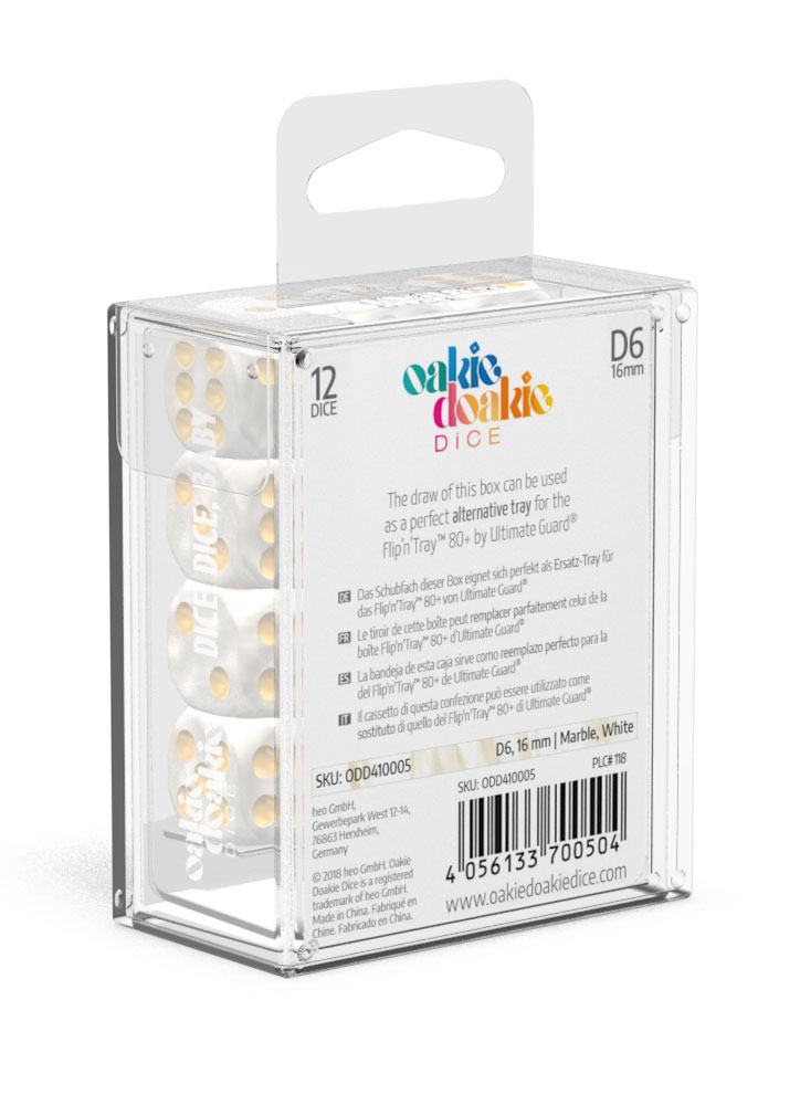 Oakie Doakie Dice W6 Würfel 16 mm Marble - Weiß (12)