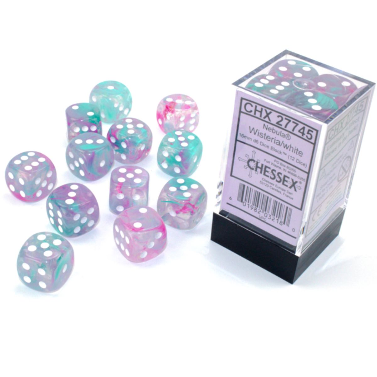 Chessex 16mm D6-Würfel-Set (12) Nebula / Schwarz/Weiß