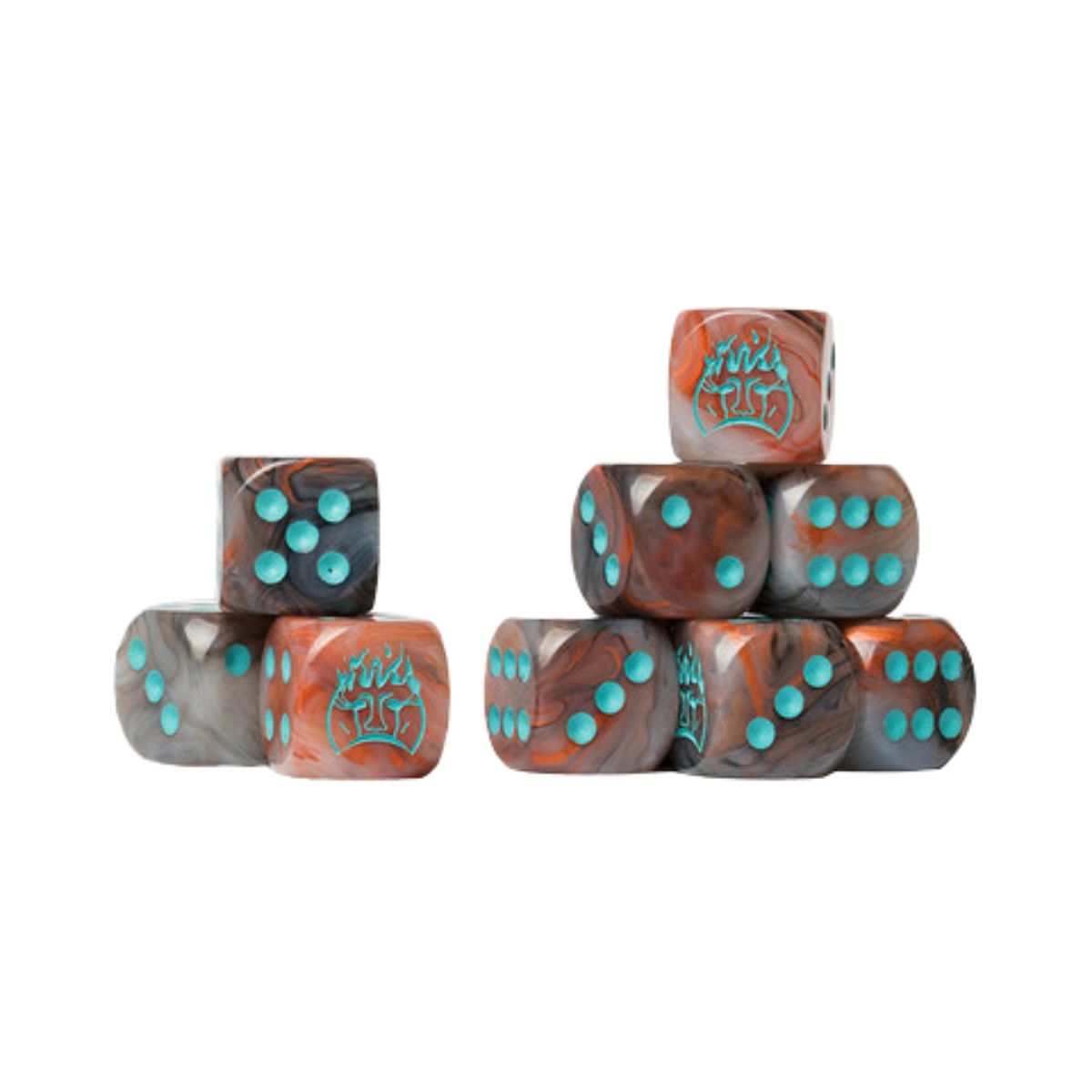 Conquest Old Dominion Logo on Brown Marbled Dice with Turquoise Pips - 24 per pack