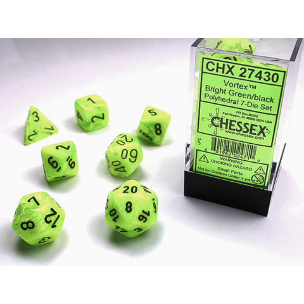 Chessex 7-Würfelset Vortex Polyhedral Bright Green/Black