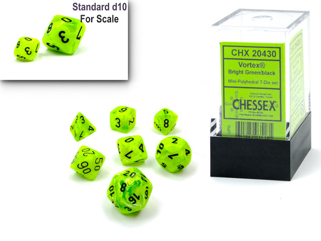 Chessex Mini-Polyhedral 7-Die Würfel-Set Translucent - Blaugrün/Weiß