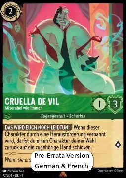 Cruella de Vil - Miserabel wie immer (V.2) 1TFC-72 Rare Boosterfrisch Deutsch Foil