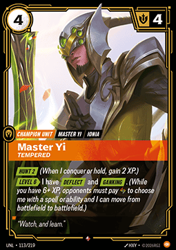 Master Yi, Tempered (V.1) UNL-113 Rare Near Mint Englisch Foil