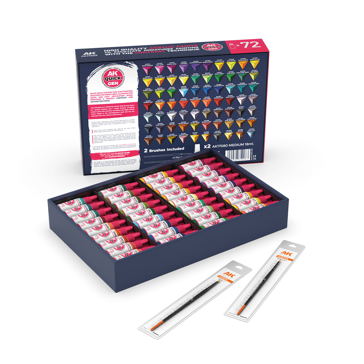 AK Interactive QUICK GEN Paint Set 72 Colors (2 Pinsel)