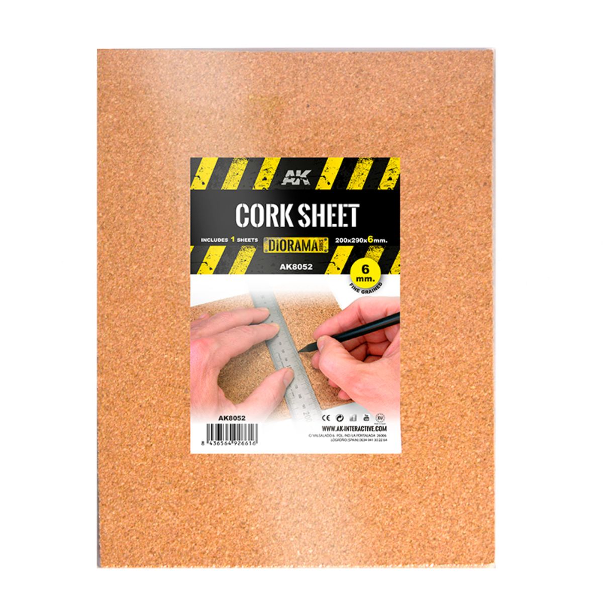 AK Interactive Dioramas CORK SHEETS - COARSE GRAINED / LAMINAS CORCHO - GRANO GRUESO - 200 x 290 x 6mm (1 SHEETS/LAMINAS)