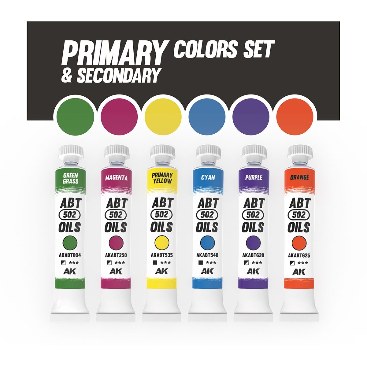 AK Interactive Oil Paints PRIMARY & SECONDARY COLORS SET - ABT 502 OILS