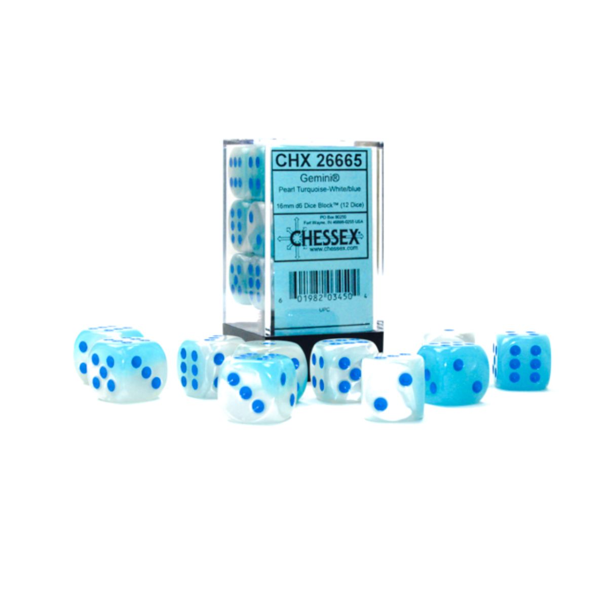 Chessex  16mm D6-Würfel-Set (12) Nebula / Schwarz/Weiß