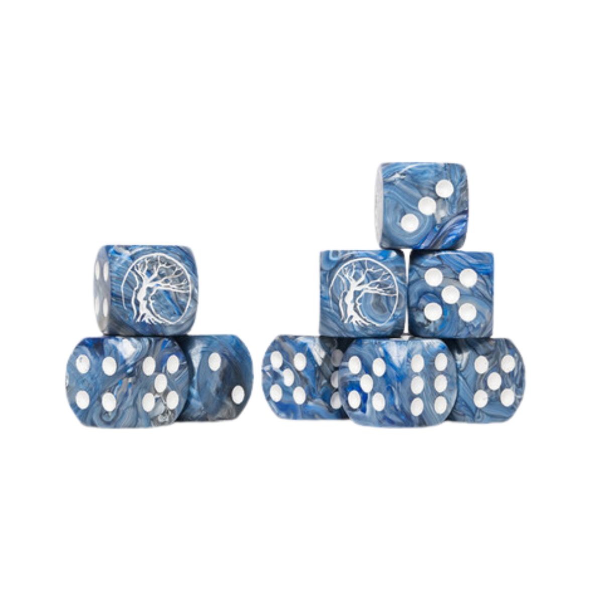 Conquest Nords Logo on Blue Marbled Dice with White Pips - 24 per pack