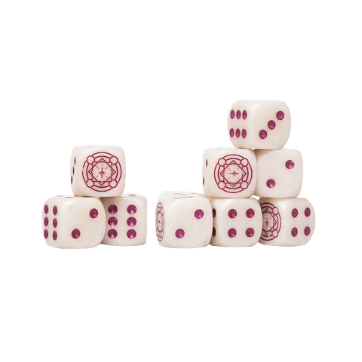 Conquest Sorcerer Kings Logo on Ivory Marbled Dice with  Magenta Pips - 24per Pack