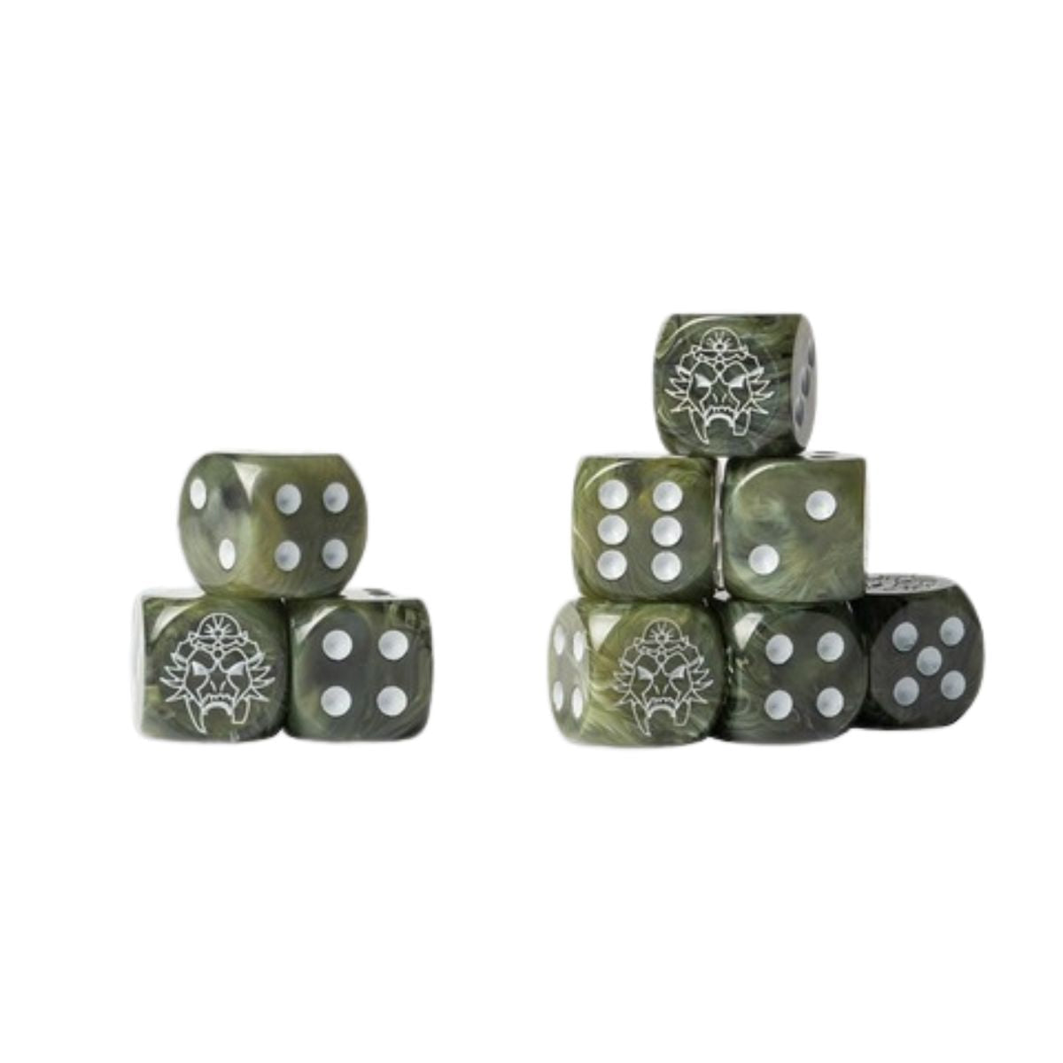 Conquest Wadrhun Logo on Green Marbled Dice with White Pips - 24 per pack