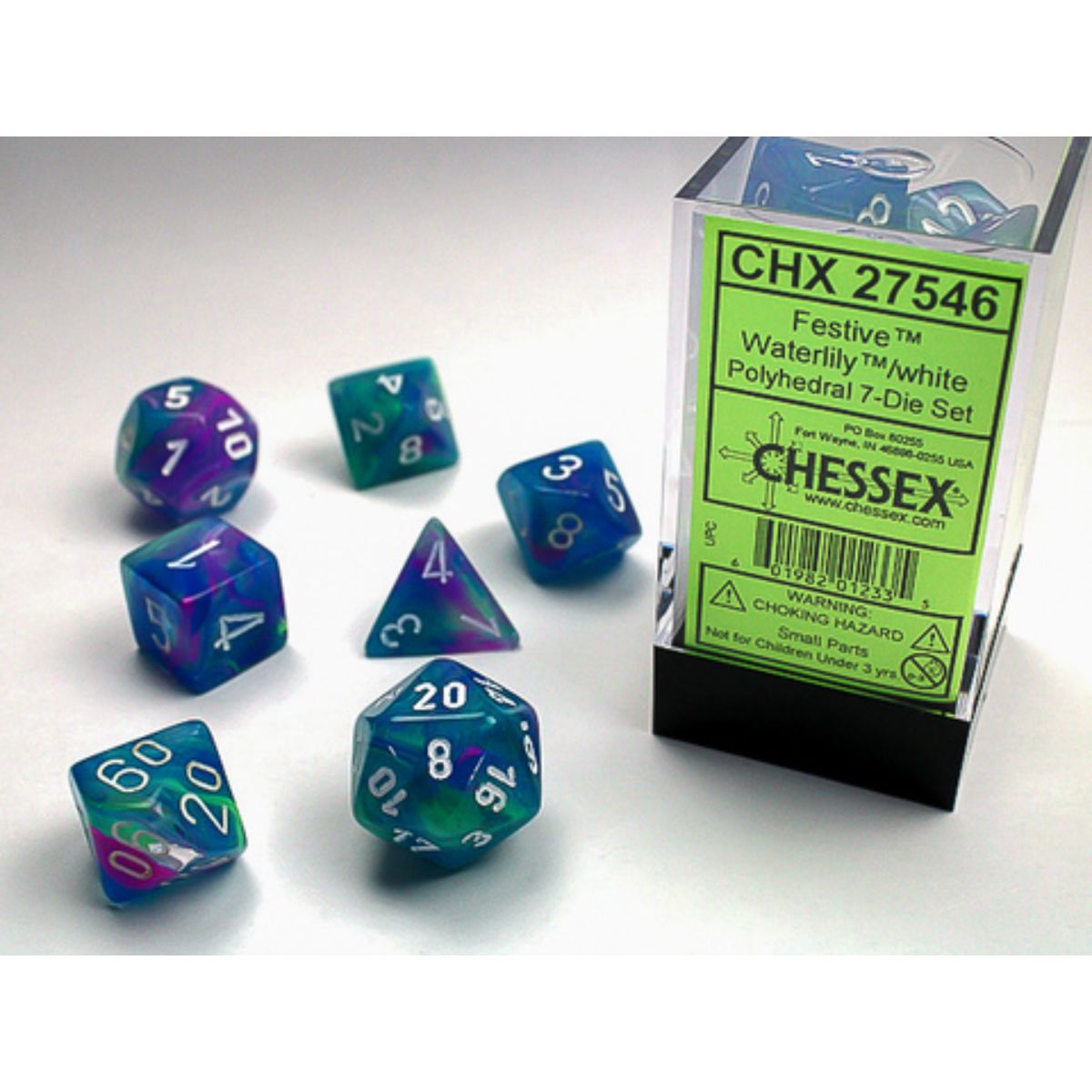 Chessex 7-Würfelset  Festive Polyhedral Waterlily/White