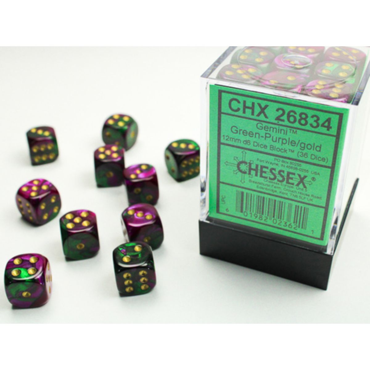 Chessex Gemin W6x36 Green-Purple/Gold