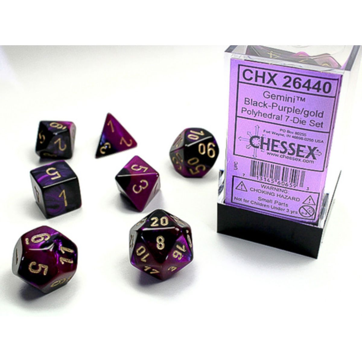 Chessex 7-Würfelset  Gemini Polyhedral Black-Purple/Gold