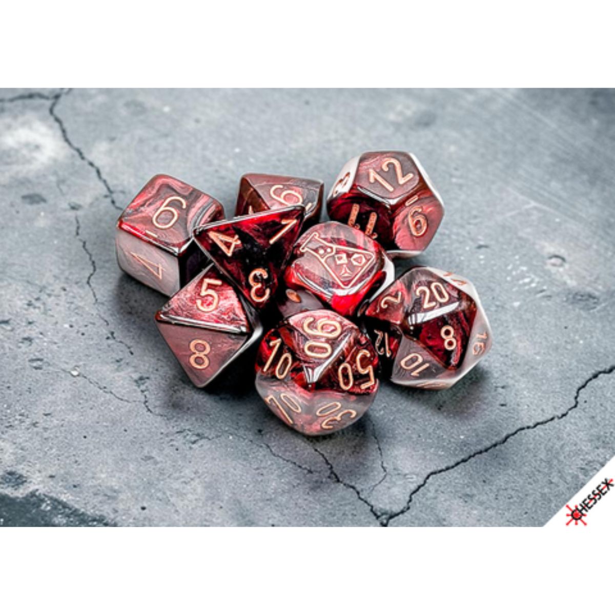 Lustrous Polyhedral Gothic/copper 7 Die Set with bonus die