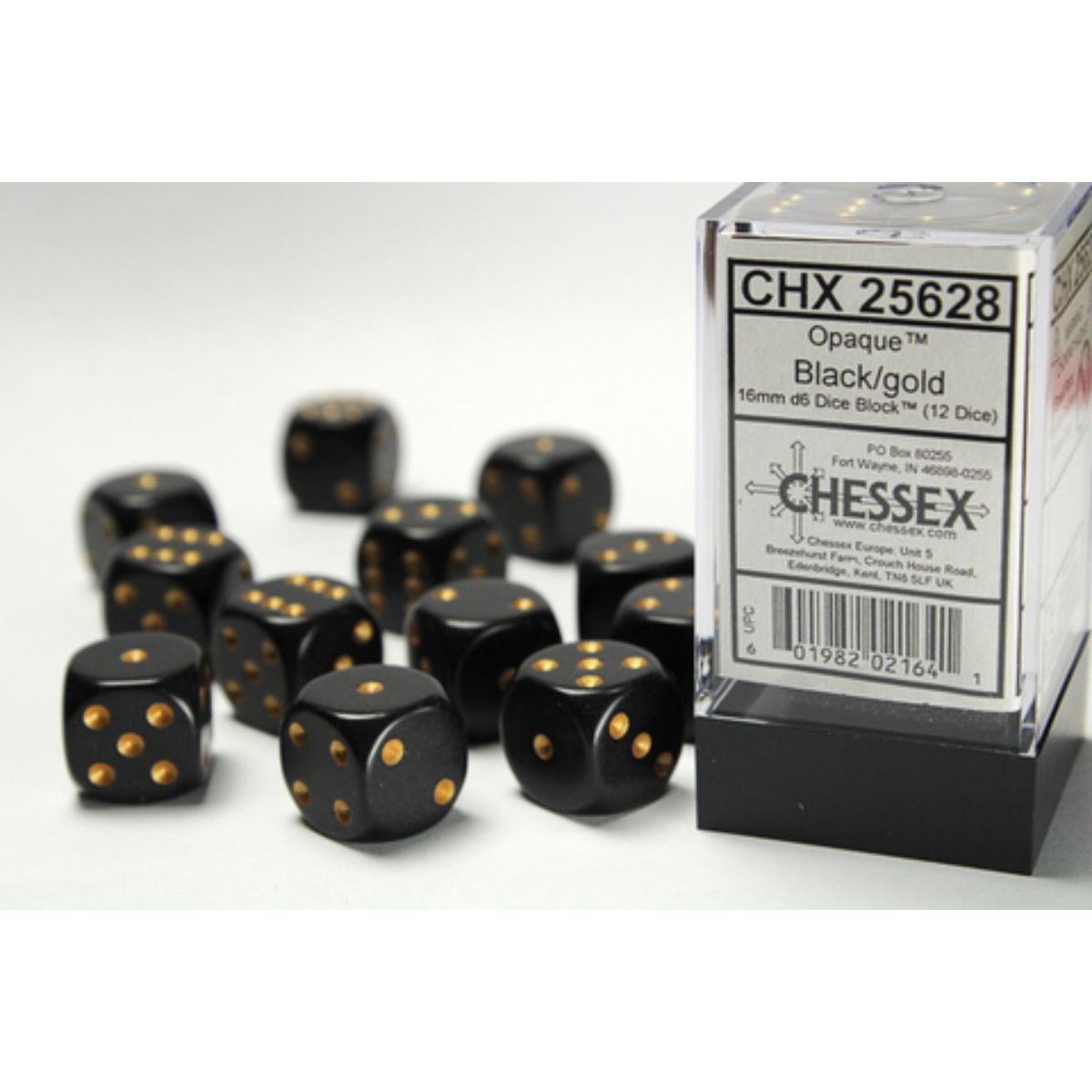 Chessex Opaque W6x12 Black/Gold Dice