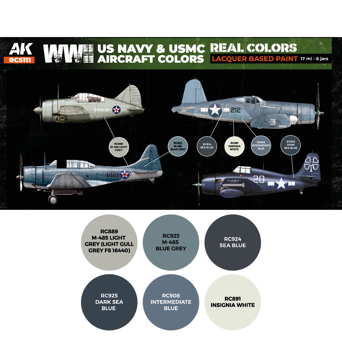 AK Interactive REAL COLORS SETS Wwii Us Navy & Usmc Aircraft Colors Set