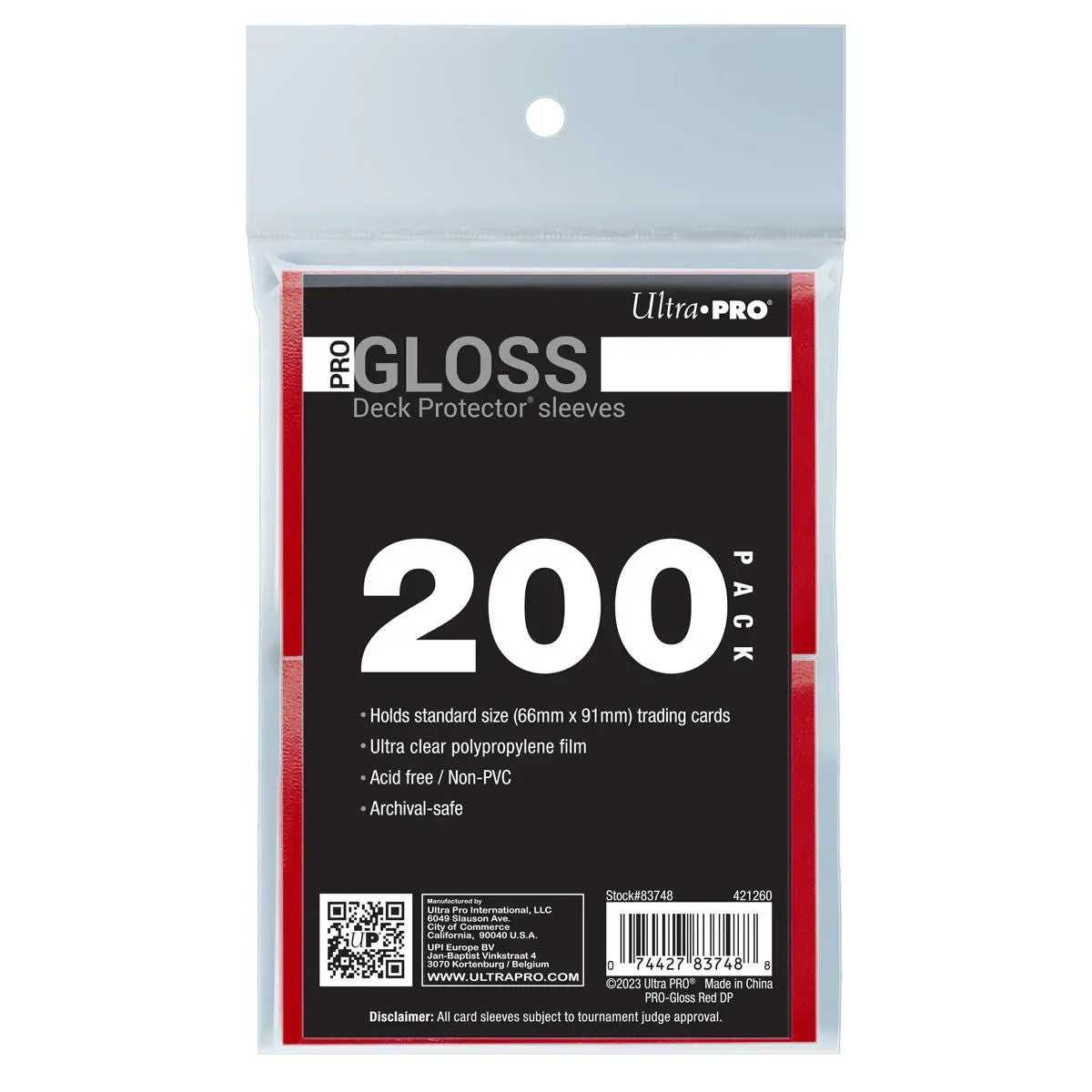 Ultra Pro PRO-Gloss Standard Deck Protector Sleeves Bundle (200ct) Red